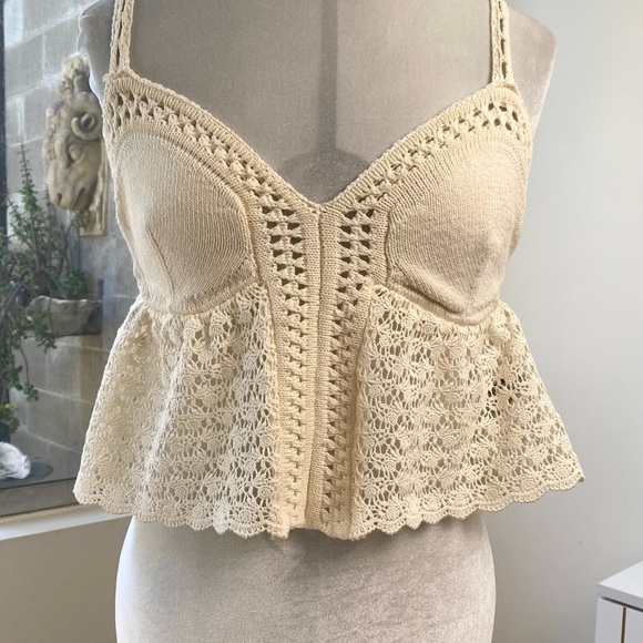 Zara NWT Cream Crochet Bustier Peplum Cami Top, Size M - Picture 2 of 9